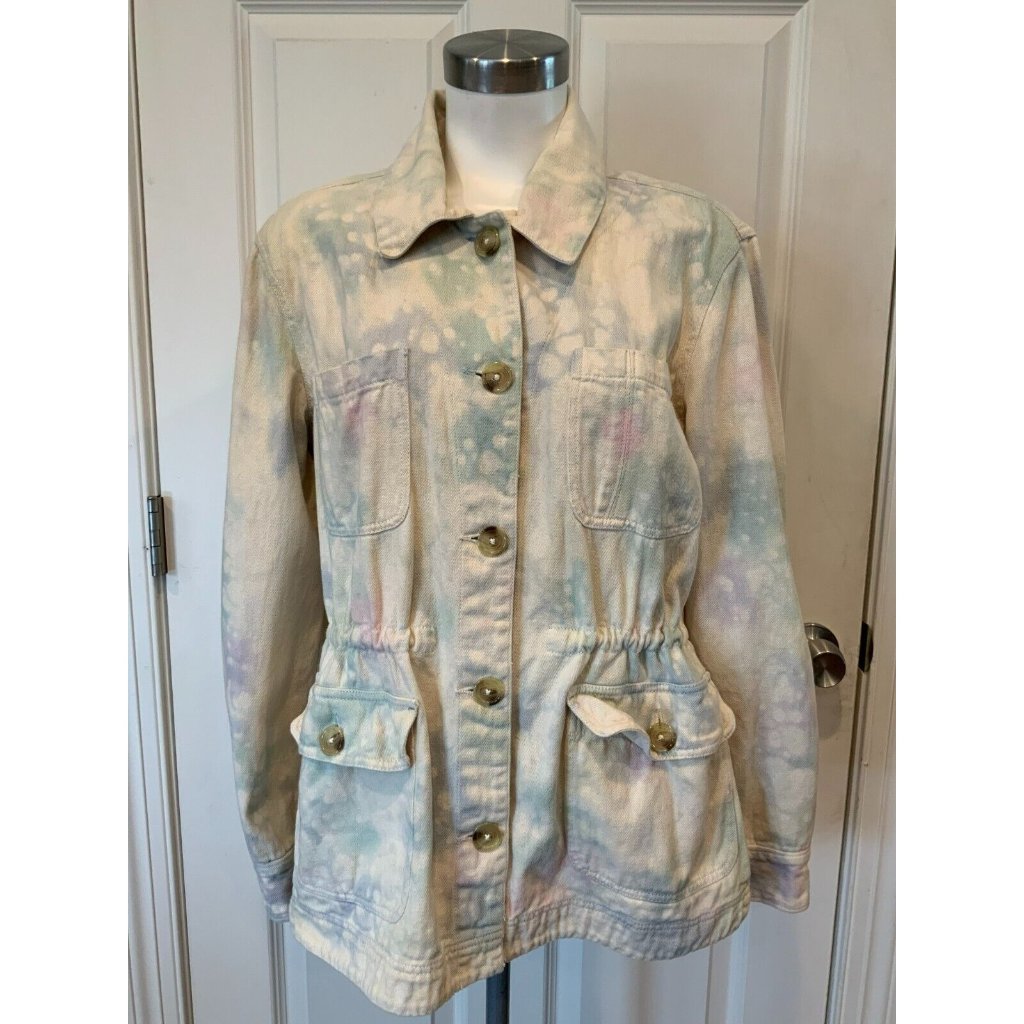 By Anthropologie Pastel Tie Dye Denim Collared Button Up Jean Jacket Size Medium